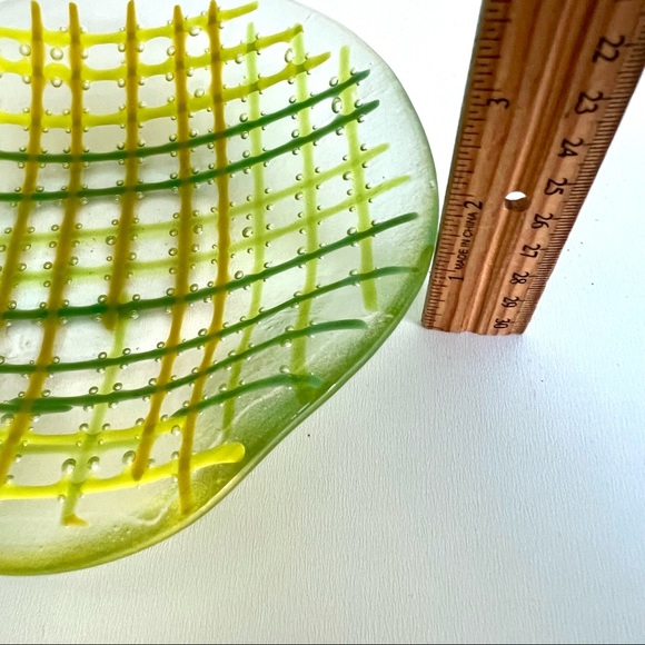 Art Glass Bowl Green Stripes Bowl Striped Art Glass Bubbles and Stripes Bowl - Picture 5 of 5